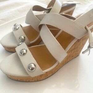 White faux leather wedge sandals - Marc Fisher size 7.5